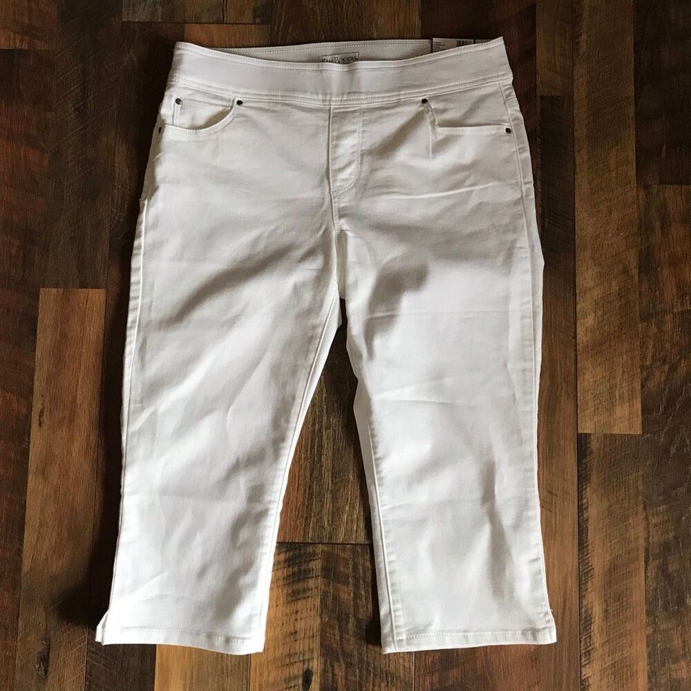 Kim Rogers Pull On Capri Pants Sz 10p White New With Tags Cotton Blend